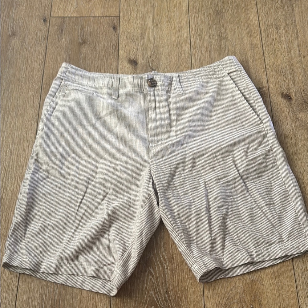 14th & Union Men's Striped Tan Linen Blend Shorts,‎ size 34